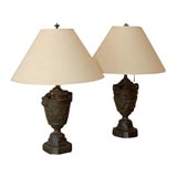 Neoclassical Style Patinated Bronze Urn-Form Lamps-