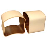 A Pair of Contemporary Cream Leather Ottomans-