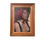 Oil Painting  Woman with Red Scarf.