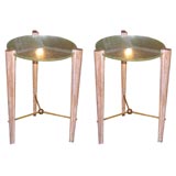 Pair of Cerrused Oak Glass Top Circular Side Tables