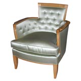 Single French Sycamore and Silk Satin Armchair by Jules Leleu