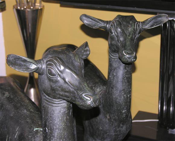 Italian Pair of Cast Bronze Deer by Sabatino de Angelis