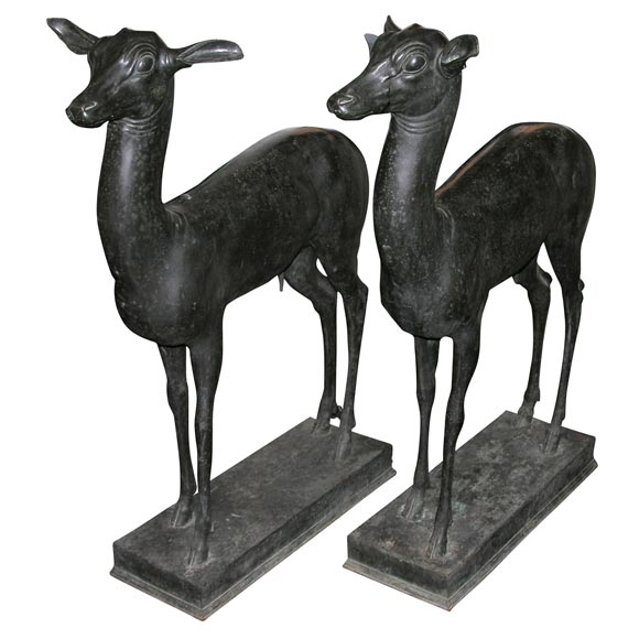 Pair of Cast Bronze Deer by Sabatino de Angelis