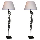 Pair of Twisted Wrought Iron Floor Lamps