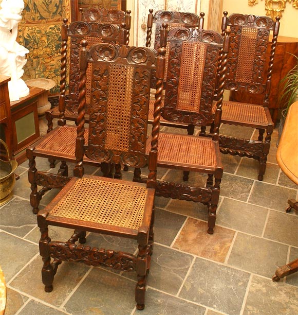 Set of 6 Carolean walnut side chairs