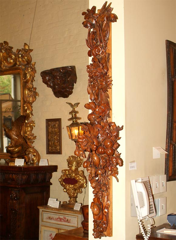 Stained carved pine and limewood drop pendant