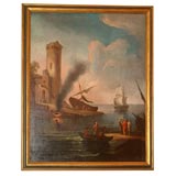 Oil on canvas- Capriccio Marina landscape