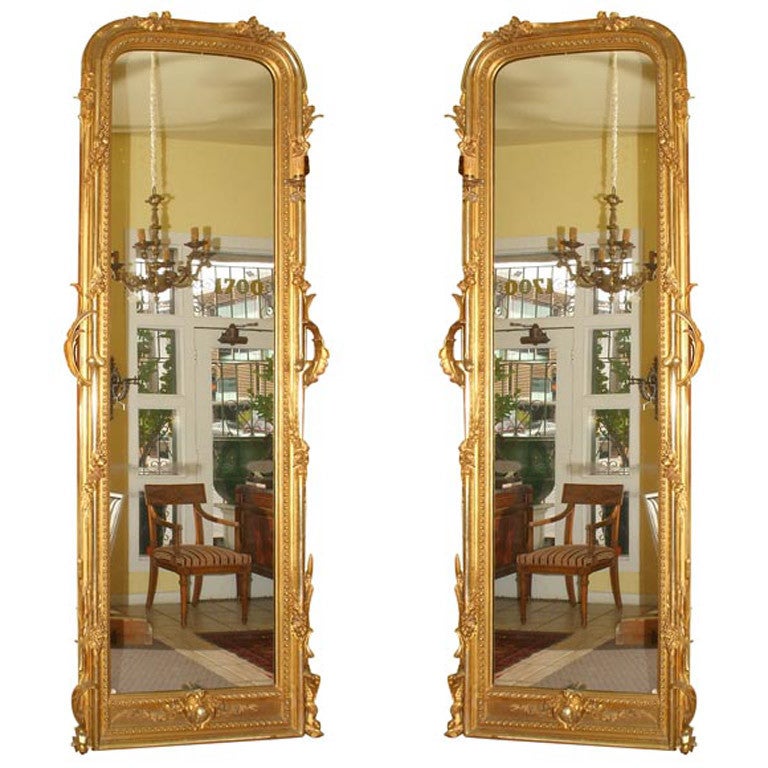 Pair of Grand Scale Giltwood Mirrors For Sale