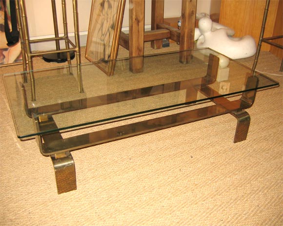 French 1950 Gilt Bronze and Glass Coffee Table For Sale