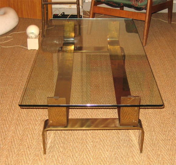1950 Gilt Bronze and Glass Coffee Table In Good Condition For Sale In Saint Ouen, FR