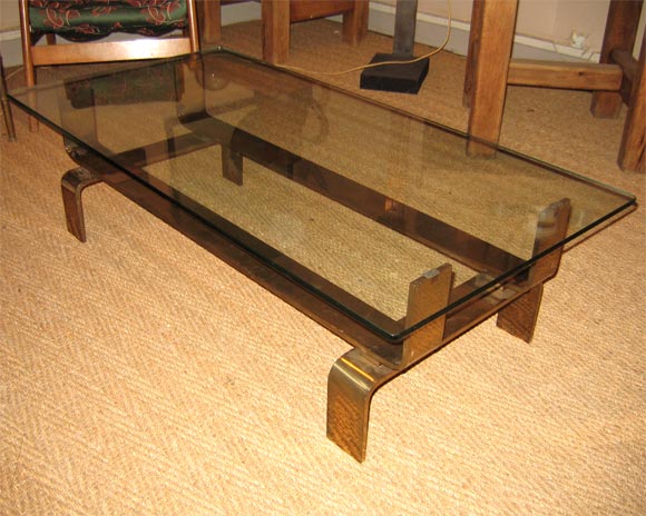 Mid-20th Century 1950 Gilt Bronze and Glass Coffee Table For Sale
