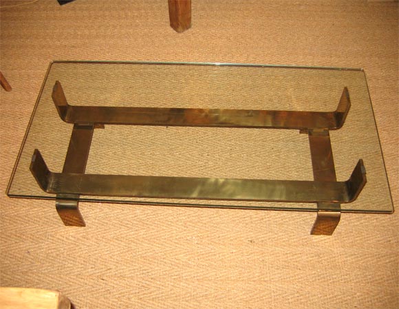 1950 Gilt Bronze and Glass Coffee Table For Sale 1