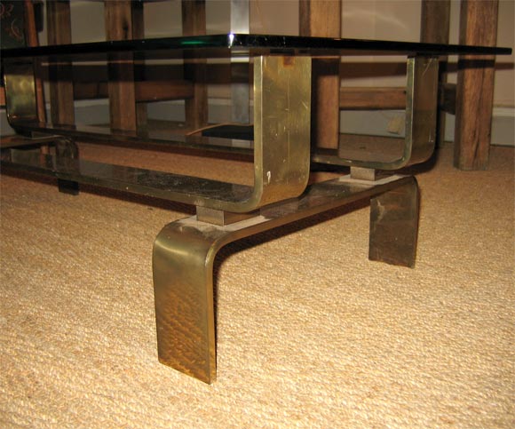 1950 Gilt Bronze and Glass Coffee Table For Sale 2