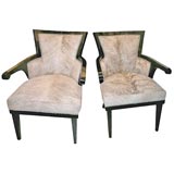 Pair of Andre Groult  Black Lacquer & Cowhide Club Chairs