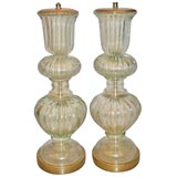 Pair of Large Barovier Fluted Glass Lamps
