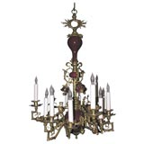 Chinoiserie Style porcelain, gilt bronze and tole chandelier