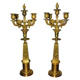 Pair of Egyptian Revival mercury gilt five-light candelabra