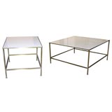Paul McCobb milk glass on brass coffee table and side table