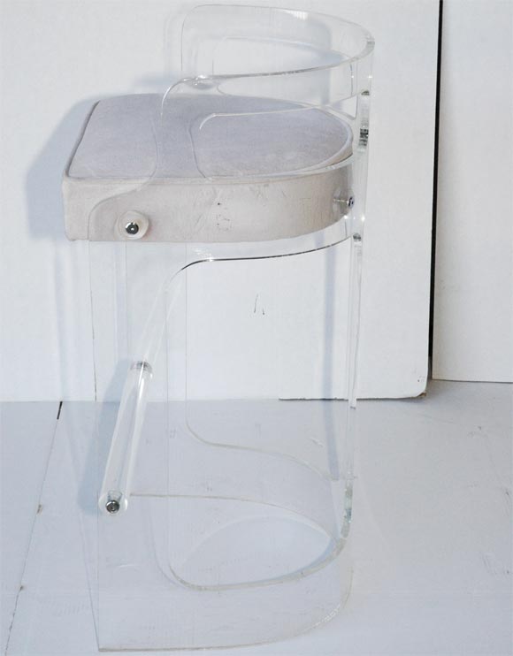 Velvet Pair of Lucite Barstools (Attr Charles Hollis Jones) For Sale