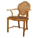 Cane Back Arm Chair with Tortoise Leather