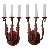 Antique Pr  Wrought Iron 3 Light Sconces