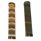 Pair of Ribbed Glass and Brass Sconces