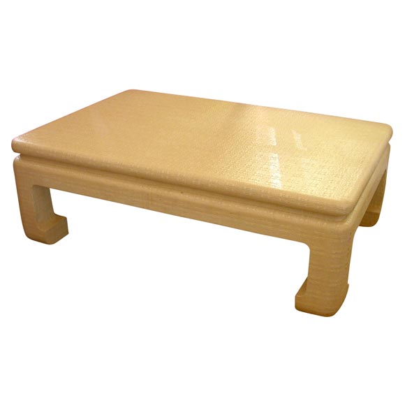 Karl Springer linen wrapped coffee table
