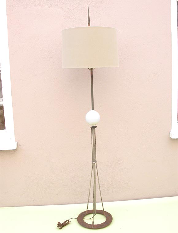 Floor Lamp made from vintage Mid Western Lightning Rod with Orginal Glass Globe.