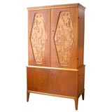 Vintage Swedish Folk Art Four Door Cabinet on Legs by E. Hoglunds