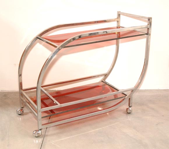 70's Italian Chrome Bar with Tinted Glass