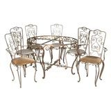 Art Deco iron table, set of 4 chairs and pair of armchairs