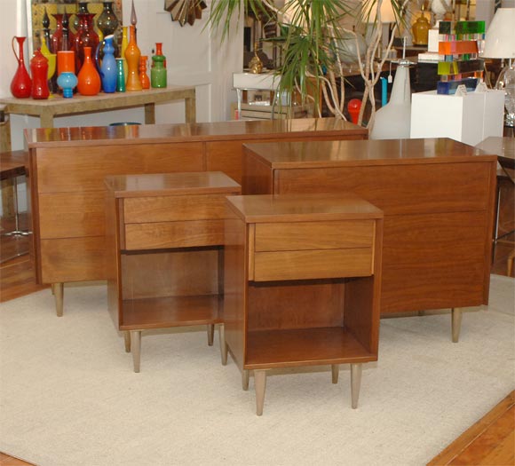 John Stuart Walnut Five Piece Bedroom Set