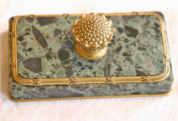 Pair marble and bronze dore paper weights