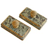 Pair marble and bronze dore paper weights