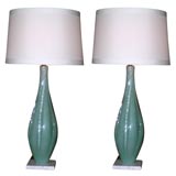 pair of turquoise murano lamps