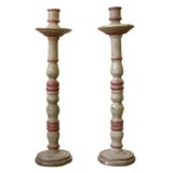 Vintage Big Tall Painted Wooden Candlesticks