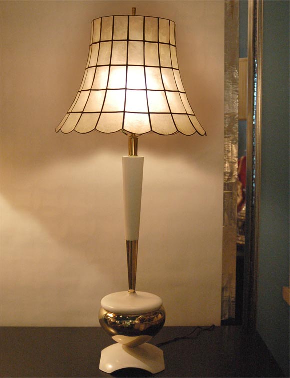 American Pair Midcentury Modern Capiz Shell Table Lamps