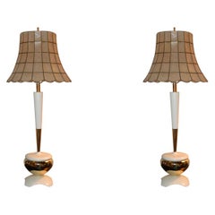 Vintage Pair Midcentury Modern Capiz Shell Table Lamps