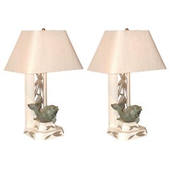 Pair of Custom James Mont Lamps with Bronze Fish