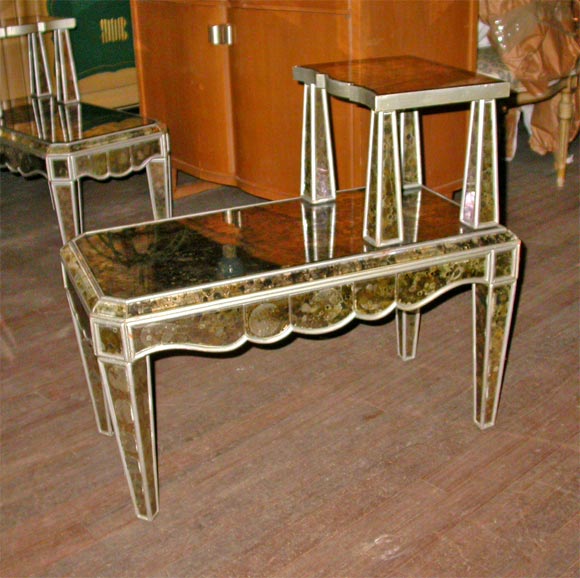 French Pair of Mirrored End Tables