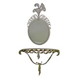 Ornate Iron Plumes and Ribbon   Console and Mirror