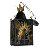 Vintage exotic hall lantern with leaves in gold leaf