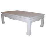 A Karl Springer Lacquered White Linen Chinese Style Low Table.