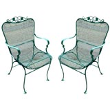 Pair of Open Weave Iron Arm Chairs