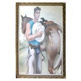 Large Painting of Cowboy and Horse