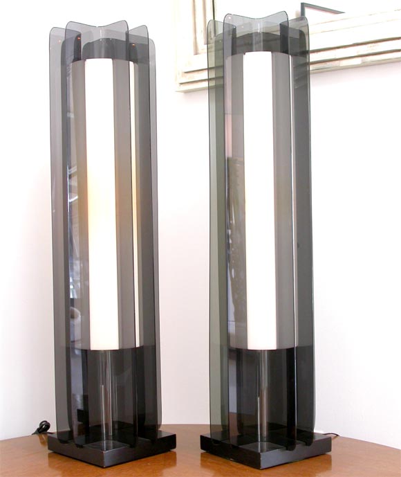 Pair of Smoked Acrylic Table Lamps