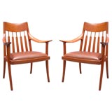 Pair of teak carved back armchairs by John Nyquist