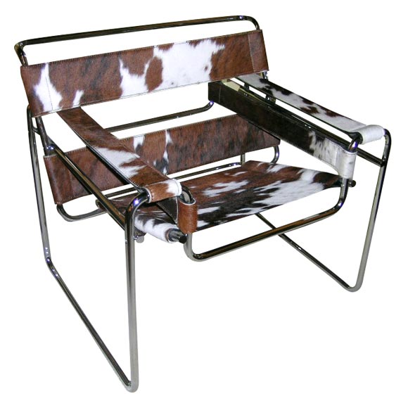 A Tubular Steel and Cowhide Wassily Chair by Marcel Breuer at