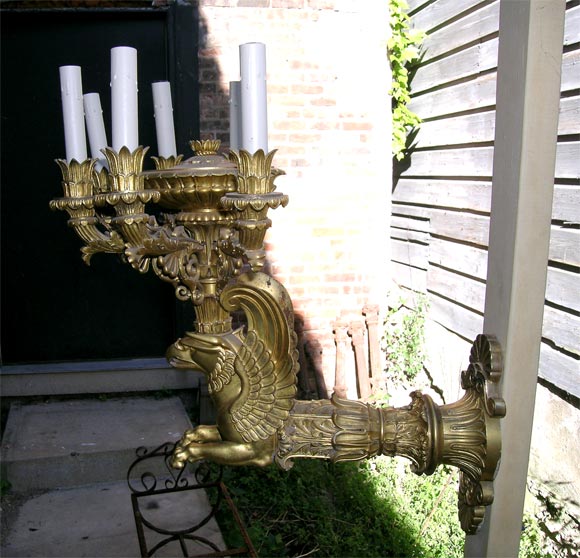 Pair Gilt Bronze 6 Light Empire Style Sconces