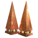 Pair of French Art Deco copper & brass obelisks